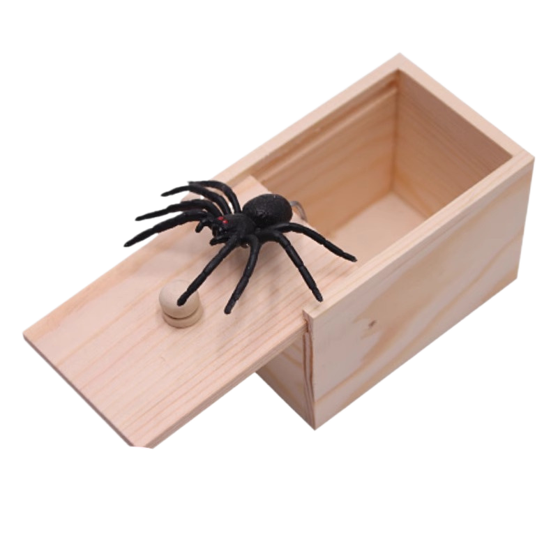 Prank prop: Spider box, scary and terrifying small wooden box