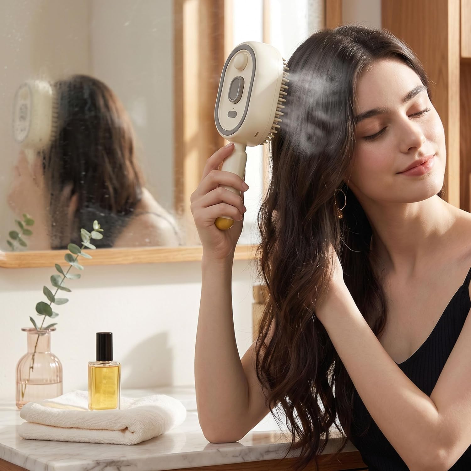 Steam Detangling Hair Straightener Brush velquroo